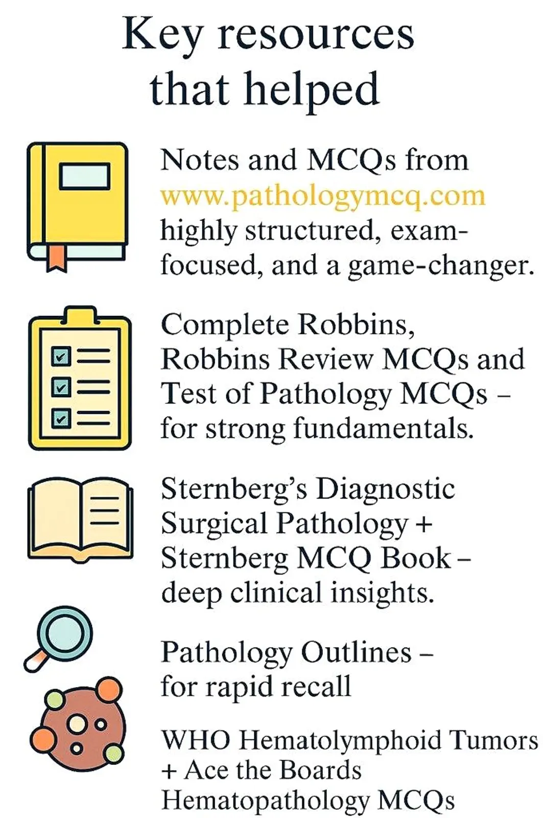 Infographic outlining key resources for NEET-SS Pathology preparation, featuring structured notes, MCQs, and essential textbooks.