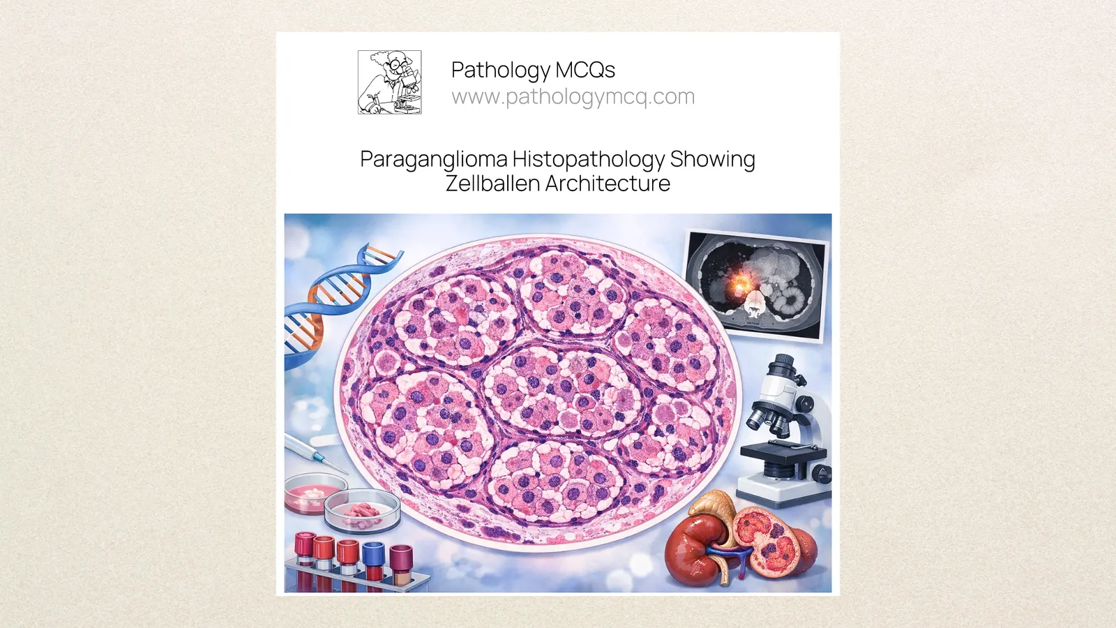 Paraganglioma Histopathology: Zellballen Pattern, Differential Diagnosis, and Genetic Associations